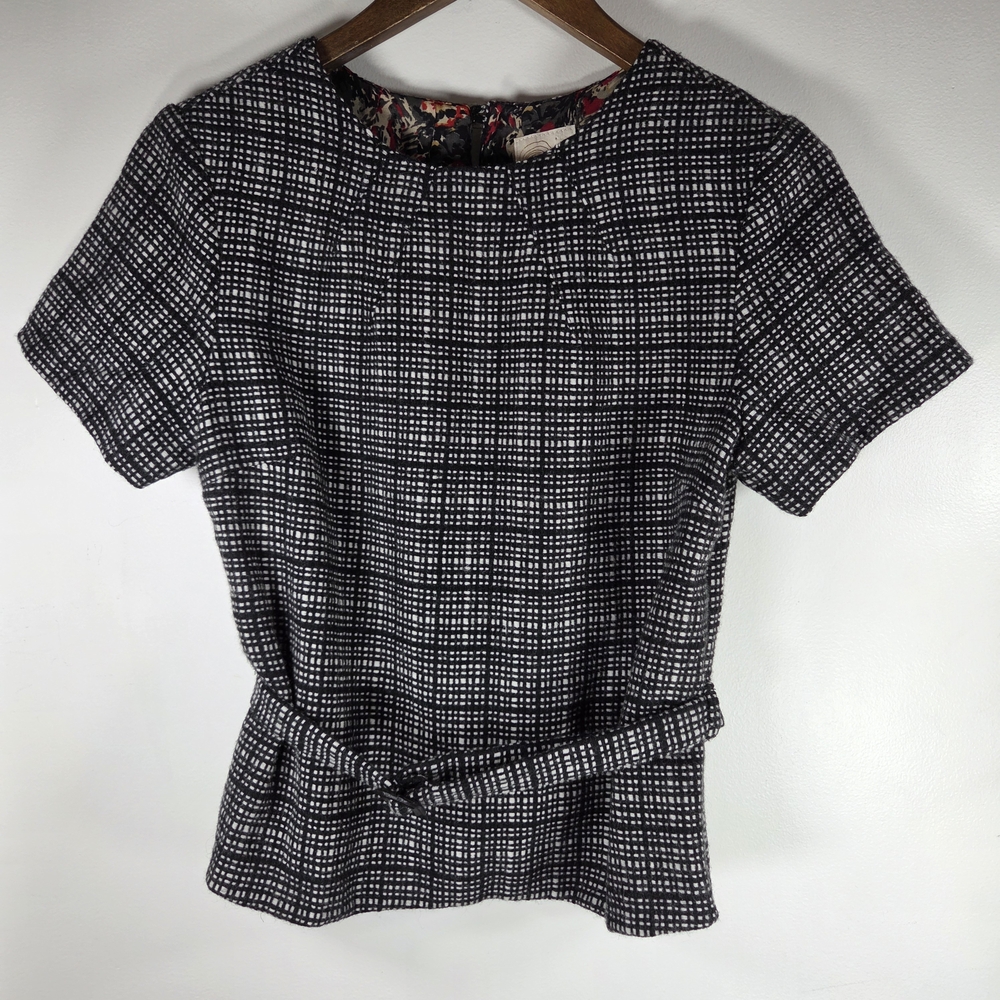 Archerie NYC Boutique Black Plaid Wool Short Sleeve Top